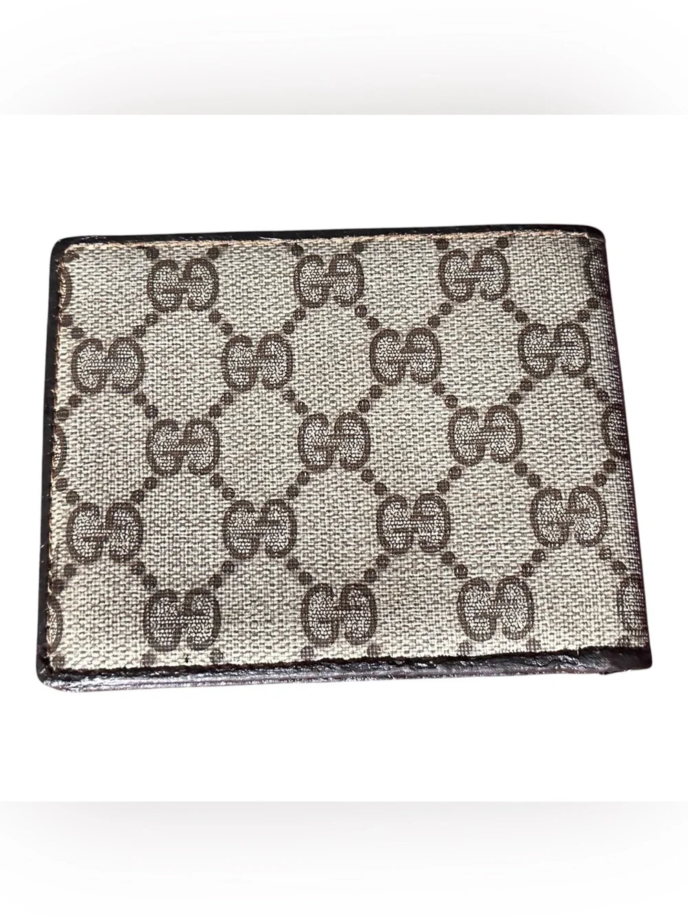 Gucci Beige and Brown GG Canvas Wallet with Leather Trim